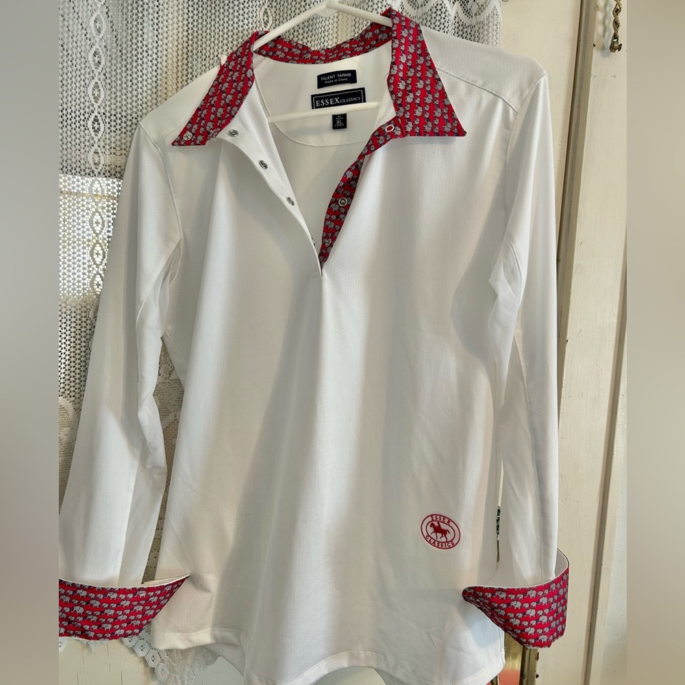 Essex Classics Women’s White Blouse with Red Elephant Trim